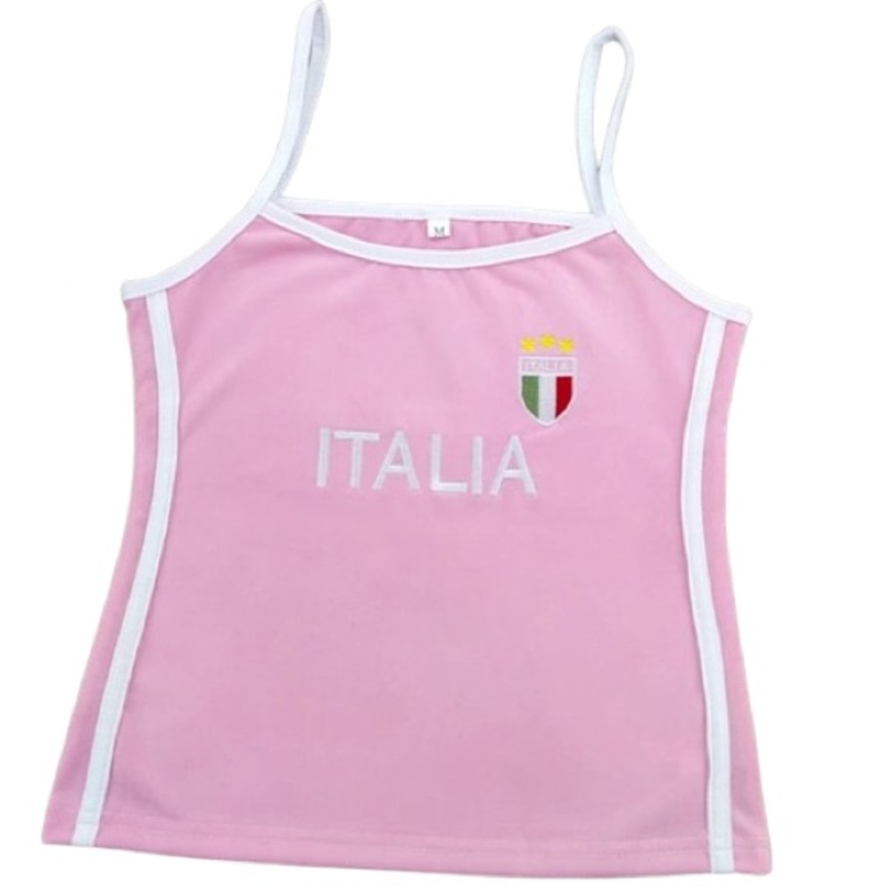 Y2k ITALIA Pink and White Embroidered Italy Tank Tops